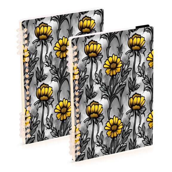 Yellow Flower Sketch 2-Piece A5 PP Notebooks, Adjustable Rings, 80g Paper, Diary Set