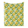 thumbnail image 1 of Yellow Flower Soft Flannel Fleece Blanket, Blooming Ranunculus Gardening Bedding Plants Leaves Watercolor Artwork, Cozy Plush for Indoor and Outdoor Use, 60" x 80", Yellow Fern Green, by Ambesonne, 1 of 6
