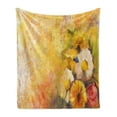thumbnail image 1 of Yellow Flower Soft Flannel Fleece Blanket, Oil Painting Style Bouquet of Rose Daisy Gerbera Flowers Grunge Display, Cozy Plush for Indoor and Outdoor Use, 50" x 70", Mustard Orange, by Ambesonne, 1 of 5