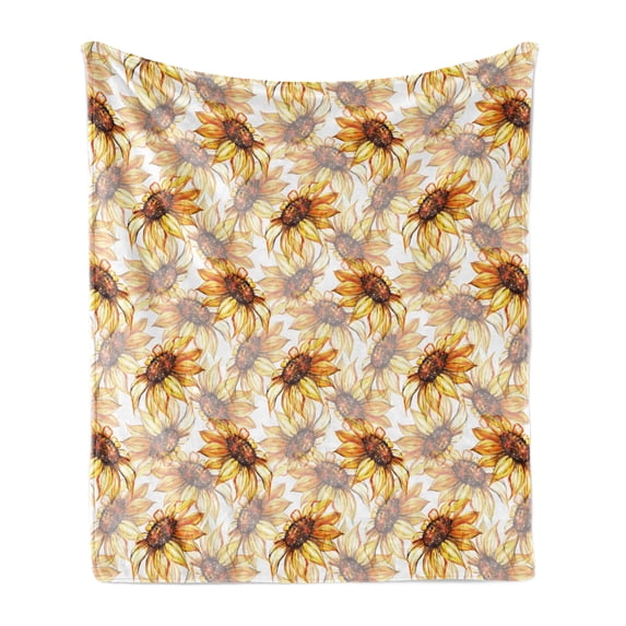 Yellow Flower Soft Flannel Fleece Blanket, Watercolor Style Sunflowers Pattern with Faded Blossoms Botany Bouquet, Cozy Plush for Indoor and Outdoor Use, 50" x 60", Yellow Marigold, by Ambesonne