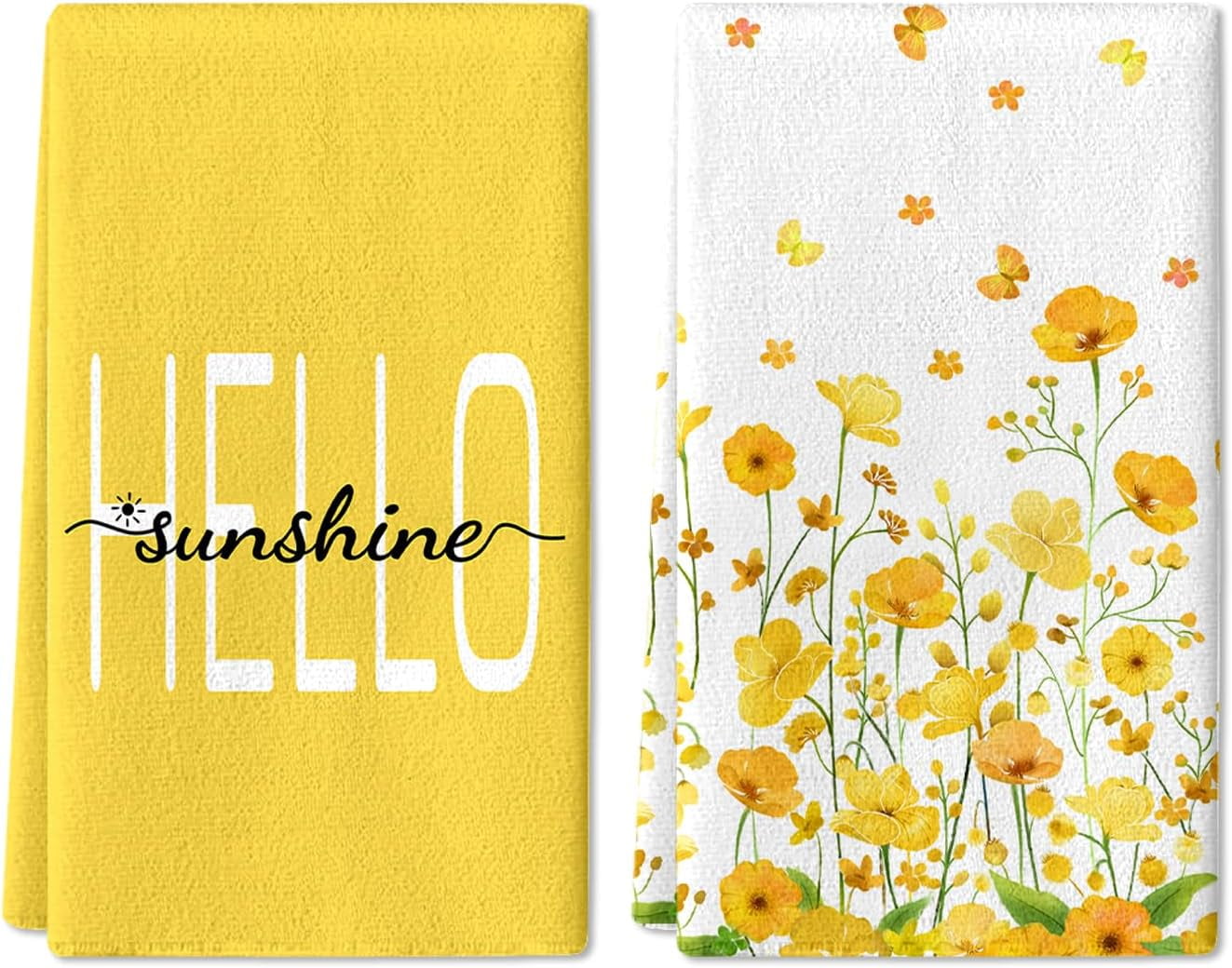 Yellow Flower Spring Hand Towel Set of 2, Hello Sunshine Hand Towels ...