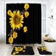 thumbnail image 1 of Yellow Flower Sunflower Bathroom Sets with Shower Curtain and Rugs and Accessories, Summer Spring Leaf Black Shower Curtain Sets, Floral Shower Curtains for Bathroom Decor 4 Pcs, 1 of 15