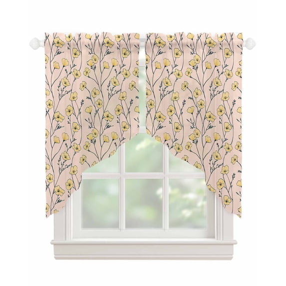 Yellow Flower Swag Valances for Windows, Tree Branch Leaves Spring Botanical Plant Rod Pocket Sheer Valances for Large Windows, Swag Toppers Light Filtering for Kitchen Living Room 2 Panels 36''x45''