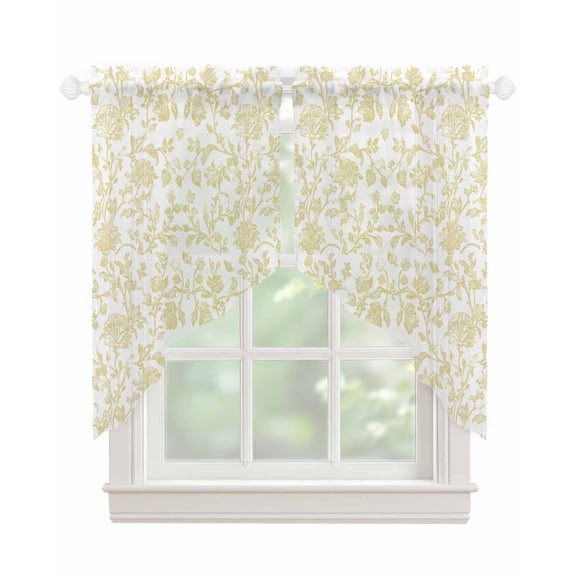Yellow Flower Swag Valances for Windows, Vintage Farmhouse Boho Leaf Spring Plant Rod Pocket Sheer Valances for Small Windows, Swag Toppers Light Filtering for Kitchen Living Room 2 Panels 36''x36''