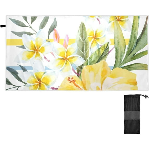 Yellow Flower Tropical Plant Green Leaves Beach Towel 30"x60", Quick Dry Bath Towel Absorbent Lightweight Travel Towel for Beach Yoga Swim Sport Camping Holiday