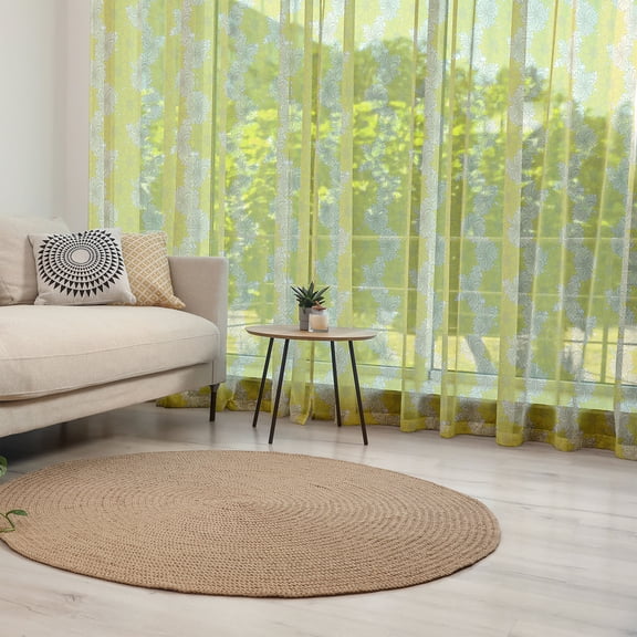 Yellow Flower Tulle Curtains with Rod Pocket, Fresh Garden Pattern with 2 Shaded Motifs Lively Summer Pattern, Sheer Drape for Wedding Party 2 Panels, 7 Sizes, Yellow Cream, by Ambesonne