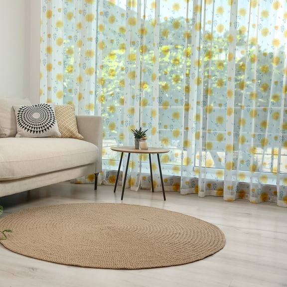 Yellow Flower Tulle Curtains with Rod Pocket, Seasonal Autumn Florets Chrysanthemum Fall Leaves Natural Grace Theme, Sheer Drape for Wedding Party 2 Panels, 7 Sizes, Mustard Pale Grey, by Ambesonne