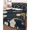 thumbnail image 1 of Yellow Flower Twin Size Down Alternative Comforter,Lightweight Comforter Quilt Bedding Set with Pillow Shams Japanese Style Floral Leaf Textured Navy Blue Bed Comforter Duvet Insert 68"x86", 1 of 7