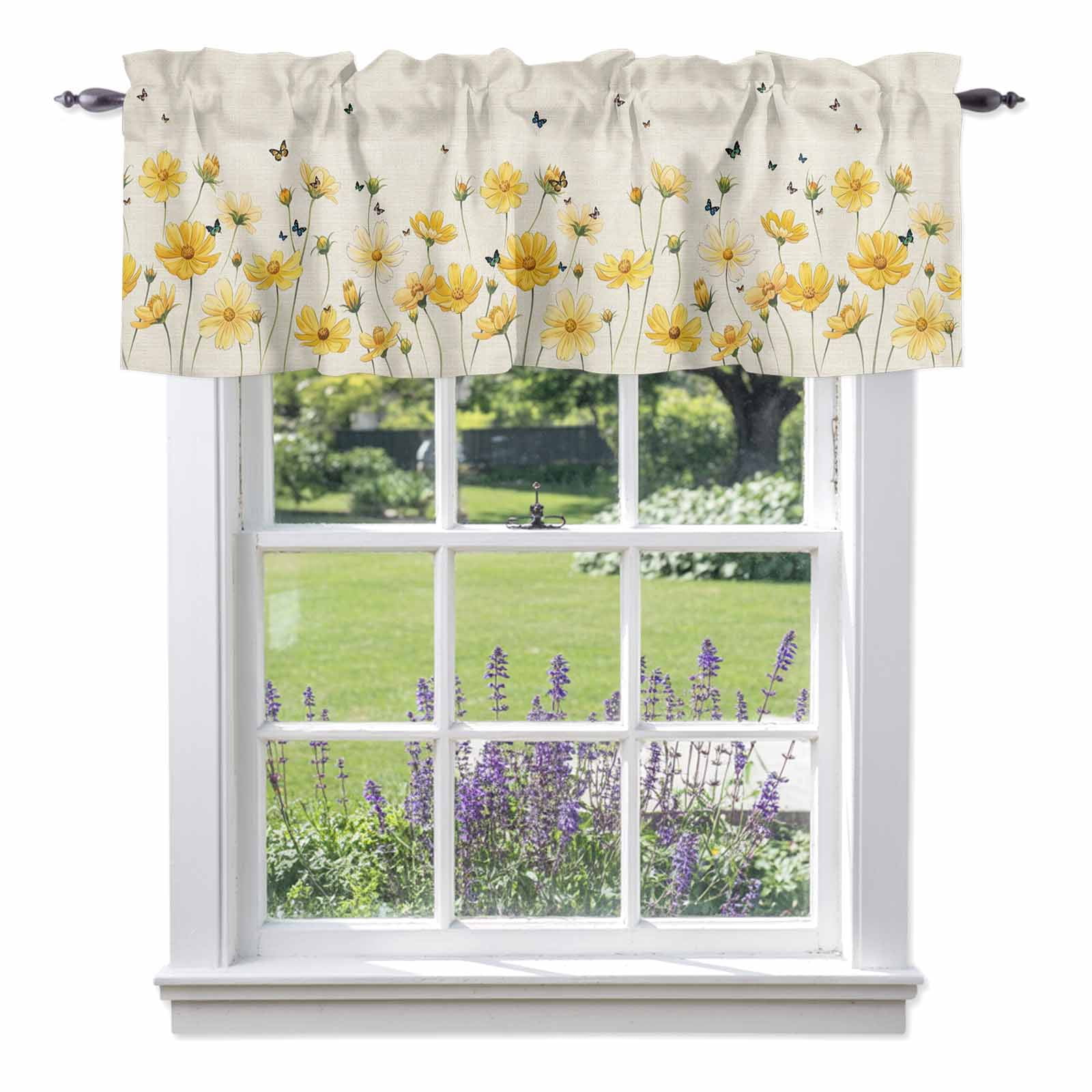 Yellow Flower Valance Curtain for Windows Country Farm Yellow Floral ...