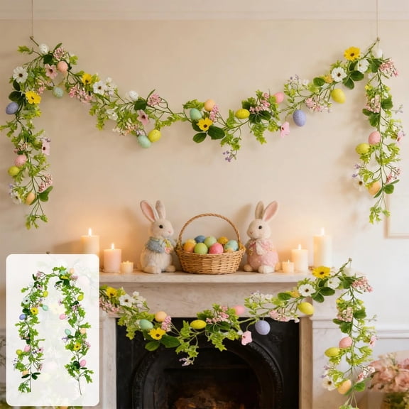 Yellow Flower Vine Verdsylv 175Cm Artificial Yellow Flower Easter Egg Vine - Decorative Garland for Home Lintel & Spring Door Hanging Decor, Spring Hanging Decor, Green