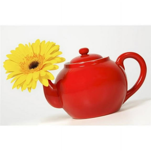 Yellow Flower in a Red Teapot Poster Print by Leah Hammond - 17 x 11