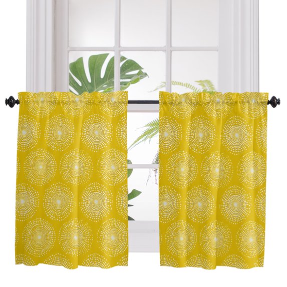 Yellow Flowers Bathroom Window Curtain, Rustic Country Botanical Floral Dots Light Filtering Coffee Kitchen Curtains, Bedroom Living Room Curtains 2 Panel 84"x45"