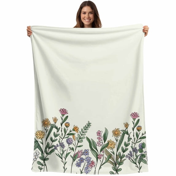 Yellow Flowers Blanket Soft Cozy Warm Throw Blanket for Couch, Plush Fuzzy Flannel Fleece Blankets for Sofa, Country Watercolor Botanical Floral Plants Bed Blankets Lightweight Gifts for Men, 40"x50"