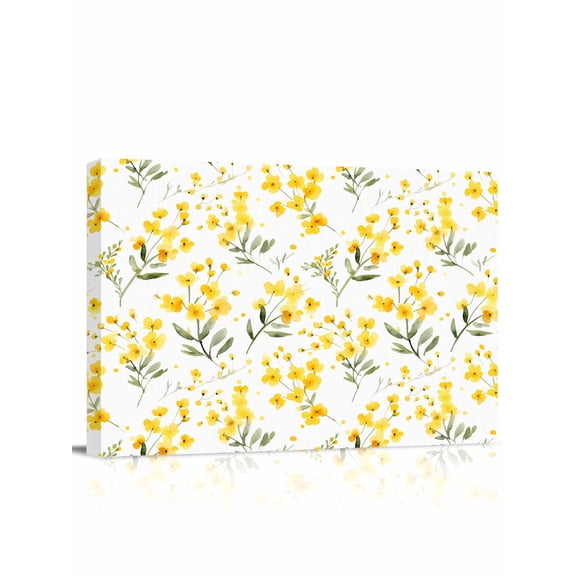 Yellow Flowers Canvas Print Wall Art Watercolor Plant Countryside Pictures Painting Morden Artwork for Living Room Bedroom, Ready to Hang - 12"x16"
