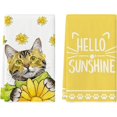 thumbnail image 1 of Yellow Flowers Cat Hello Sunshine Kitchen Towels Dish Towels, 18x26 Inch Spring Summer Holiday Decoration Hand Towels Set of 2, 1 of 6