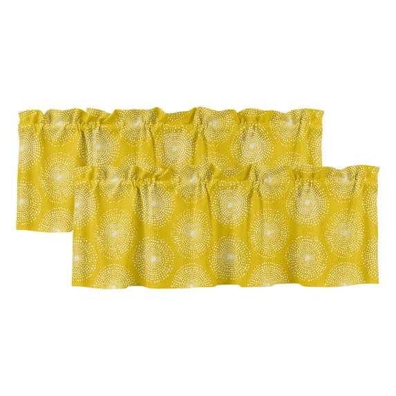 Yellow Flowers Curtain Valances for Windows, Kitchen Valance Window Treatments Panel 2 Pack, Rustic Country Botanical Floral Dots Rod Pocket Short Curtains for Bathroom Bedroom 42 x 12 Inch