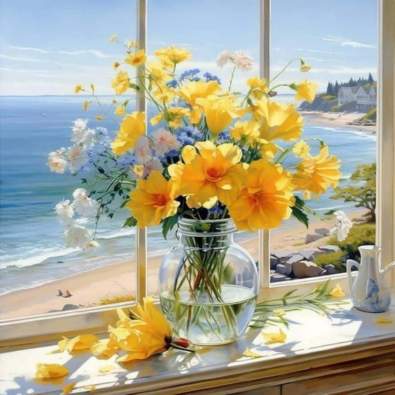 Yellow Flowers Diamond Painting Kits For Adults,Diamond Art Painting by Numbers Kits, DIY Flowers Diamond Art Kits, 5D Full Round Drill Diamond Paintings For Adults for Home Wall Decor 12 X 12 inch