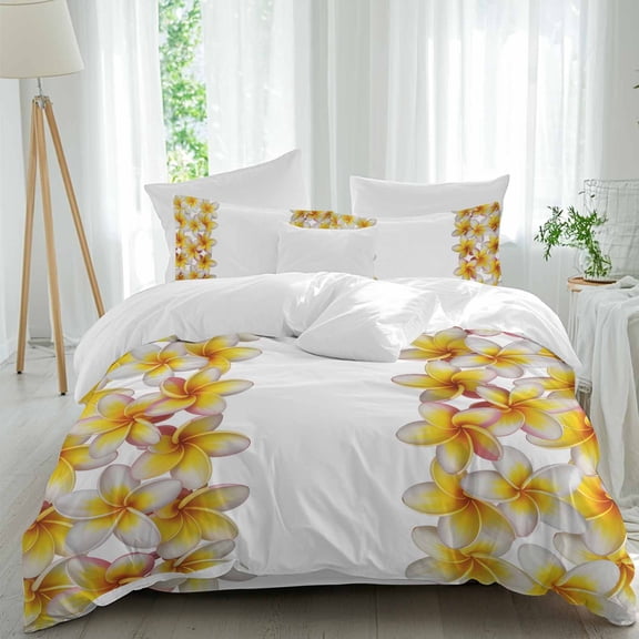 Yellow Flowers Full Size Comforter Set, Fields Floral Summer Plant Simple Style Bedding for All Seasons, 4 Pcs Bed Set, 1Quiltcover (86"x86") ,1Sheet(80"x116"), 2Pillowcases (30"x20")