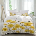 thumbnail image 1 of Yellow Flowers Full Size Comforter Set, Spring Floral Bee Linen Texture Plant Watercolor Bedding for All Seasons, 4 Pcs Bed Set, 1Quiltcover (86"x86") ,1Sheet(80"x116"), 2Pillowcases (30"x20"), 1 of 9
