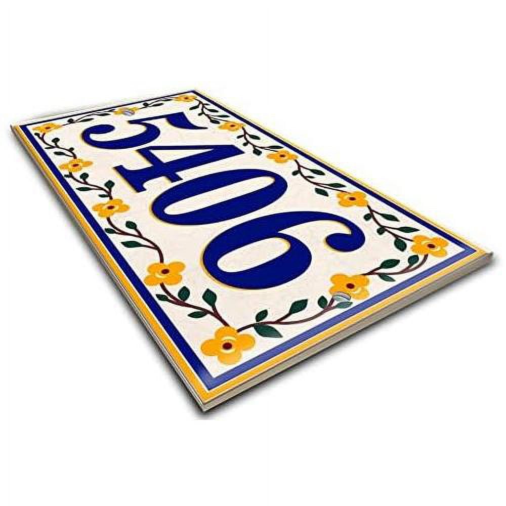 Yellow Flowers House Address Ceramic Tile House Number Address Plaque