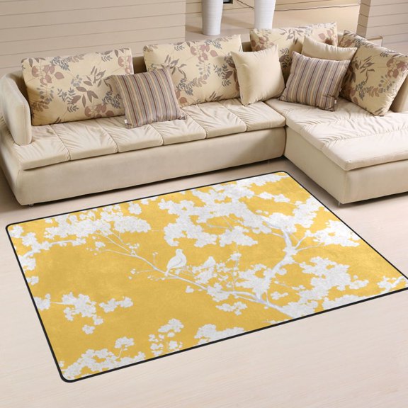 Yellow Flowers Illustration Soft Polyester Area Rug 31''x20'', Non Slip, Memory Foam, Water Absorbent