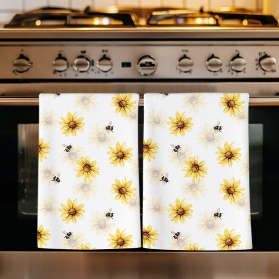 Yellow Flowers Kitchen Towels Set of 1, Spring Floral Elegant Pastoral Watercolor Absorbent Dish Towels for Kitchen, Microfiber Hand Towel, Quick Drying Tea Towel for Cleaning Decorative Dishcloths