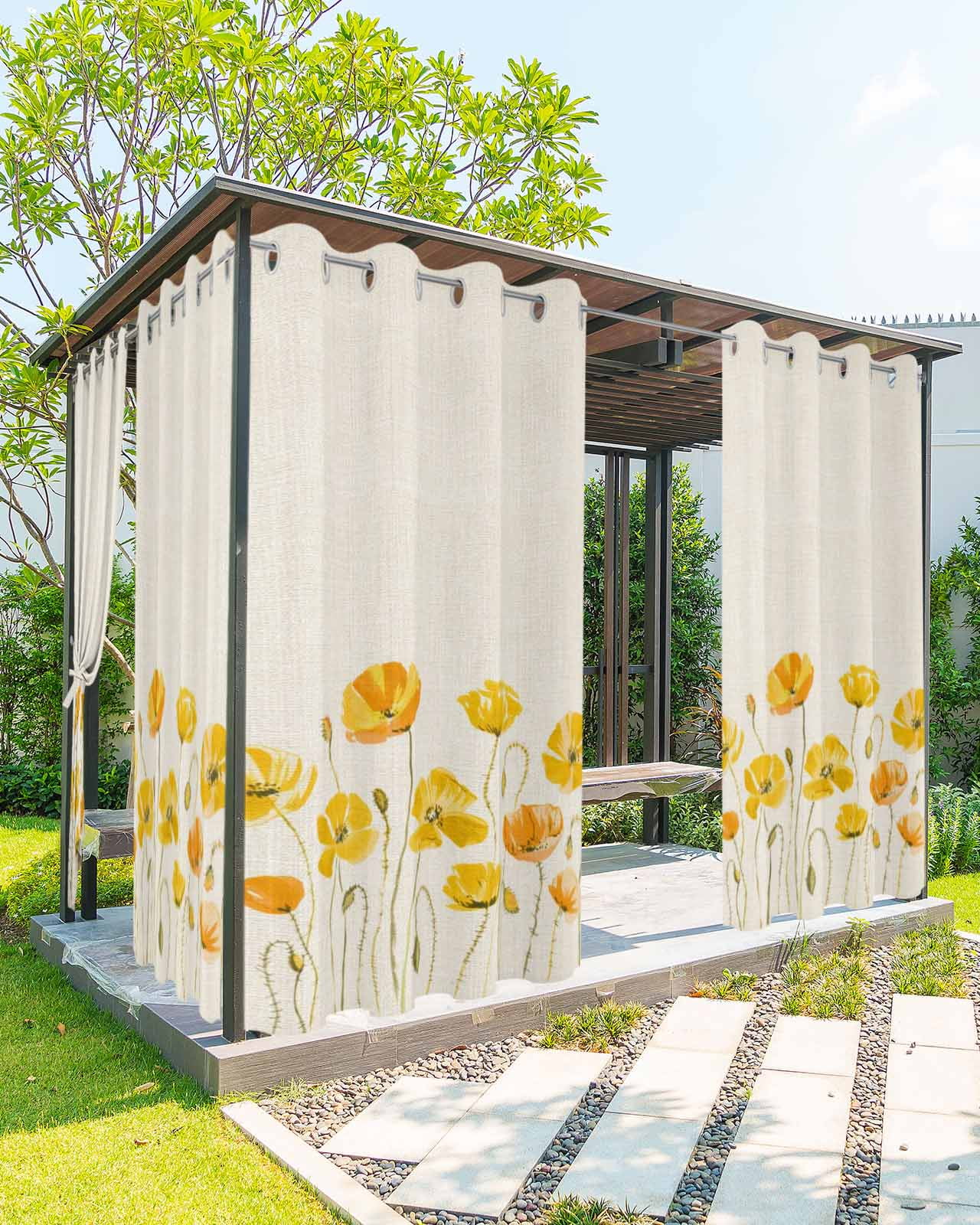 Yellow Flowers Outdoor Curtains for Patio, Farmhouse Botanical Watercolor Floral Privacy Drapes Grommet Waterproof Outside Curtains for Porch/Cabana/Balcony 54"x 95", 2 Panel