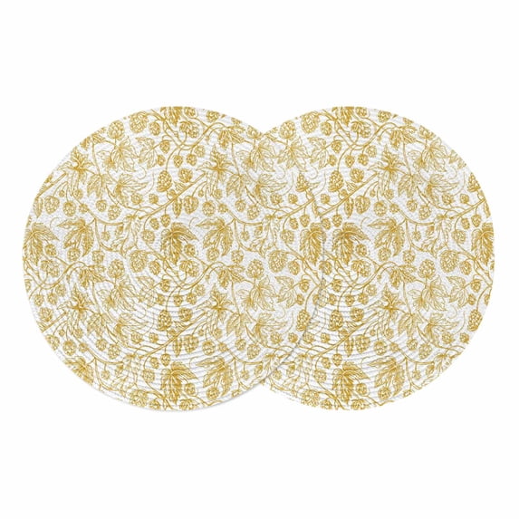 Yellow Flowers Round 15 Inch Placemats Set of 2, Country Pastoral Floral Leaves Vines HeatResistant Non Slip Place Mats for Dining Table, Wipeable Braided Kitchen Table Mats for Housewarming