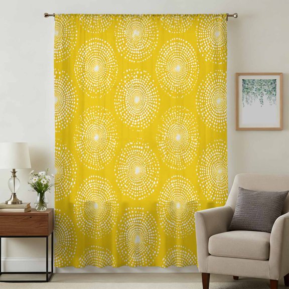 Yellow Flowers Sheer Curtains 45 Inches Long for Bedroom, Rustic Country Botanical Floral Dots Light Filtering Privacy Drapes, Breathable Semi Sheer Short Window Treatment for Kitchen Cafe Bathroom