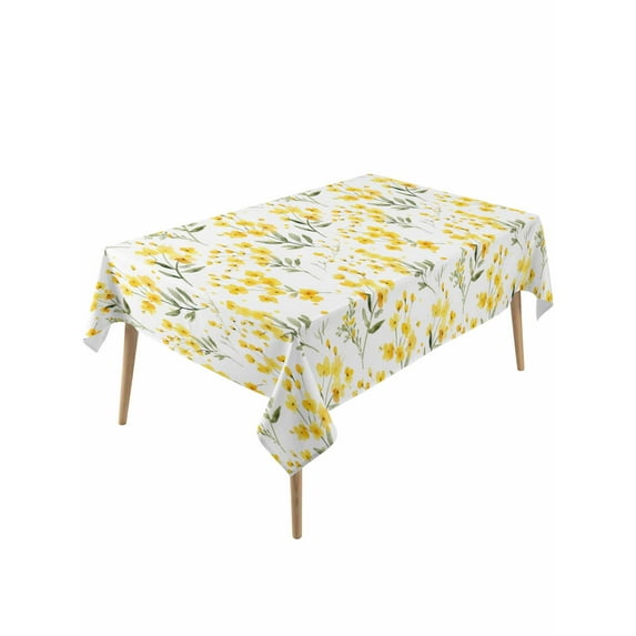 Yellow Flowers Spring Table Cloth, Elegant Farmhouse Botanical Waterproof Tablecloth for Rectangle Tables, Reusable Washable Fabric Table Cover for Restaurant Kitchen Dining Tables 54"x108"