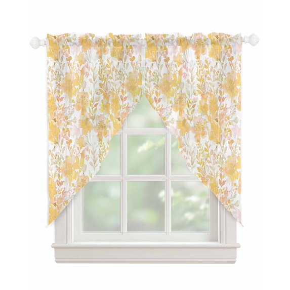 Yellow Flowers Swag Valances for Windows, Watercolor Summer Botanical Floral Rod Pocket Sheer Valances for Large Windows, Swag Toppers Light Filtering for Kitchen Living Room 2 Panels 36''x63''