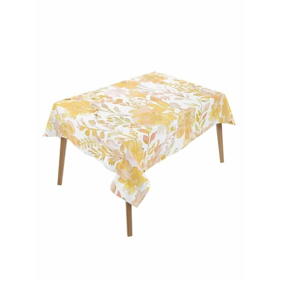 Yellow Flowers Table Cloth, Watercolor Summer Botanical Floral Waterproof Tablecloth for Rectangle Tables, Reusable Washable Fabric Table Cover for Restaurant Kitchen Dining Tables 60"x84"