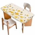 thumbnail image 1 of Yellow Flowers Table Cloths for 6 Foot Rectangle Tables, Spring Floral Butterflies Pastoral Patio Waterproof Elastic Fitted Tablecloths, Washable Rectangular Table Cover for Camping, 1 of 8