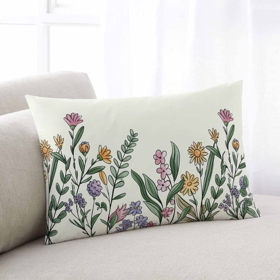 Yellow Flowers Throw Pillow Cover, Pillowcase Protectors with Zipper, Breathable Decorative Lumbar Pillow Case Cover, Country Watercolor Botanical Floral Plants Pillow Shams for Couch Sofa 12x20Inch