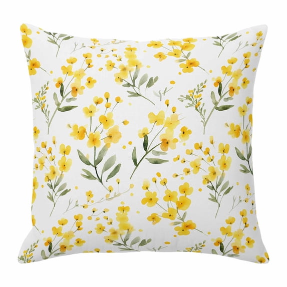 Yellow Flowers Throw Pillow Cover Watercolor Plant Cotton Linen Cushion Cover Throw Pillow Case with Invisible Zipper for Couch Sofa Bed Chair Car 18x18 Inch