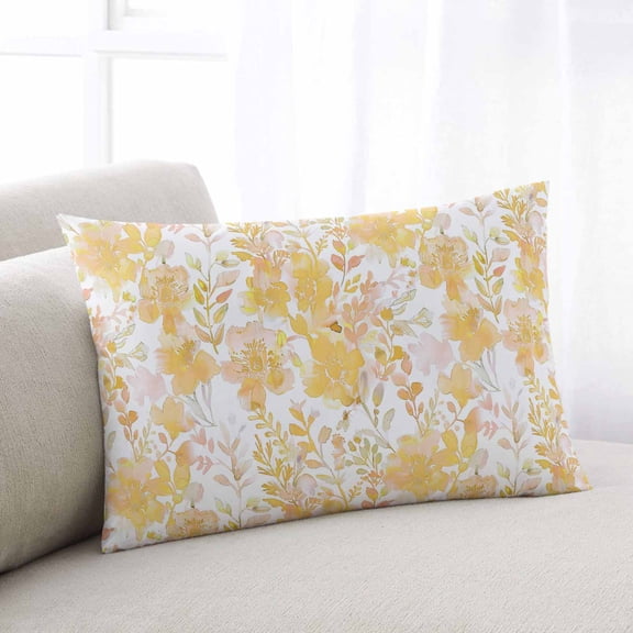 Yellow Flowers Throw Pillow Covers, Watercolor Summer Botanical Floral Soft Breathable Pillow Cases with Invisible Zipper for Sleeping, Standard Pillowcases for Couch Bed Sofa Chair 20x26 Inches