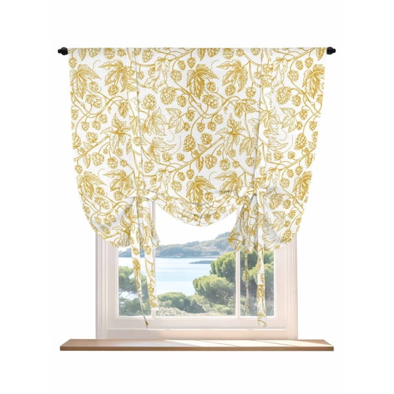 Yellow Flowers Tie Up Curtains for Windows 63 Inch Length Balloon Curtains Kitchen Adjustable Balloon Window Shade Country Pastoral Floral Leaves Vines Tie Up Valance Bathroom Curtain Window 42"x63"