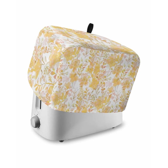 Yellow Flowers Toaster Cover 4 Slice, Watercolor Summer Botanical Floral Dustproof Bread Machine Oven Cover with Storage Pockets, Fits Most Kitchen Toasters Protector
