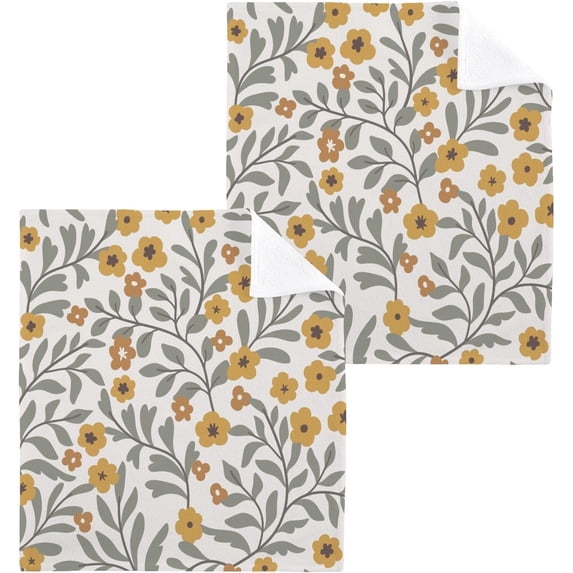 Yellow Flowers Wash Cloth Set of 4, 12 x 12 Inch Cotton Baby Washcloths Highly Absorbent and Soft Feel Fingertip Towels Face Towels for Bathroom, Gym, Spa Washcloth Gift