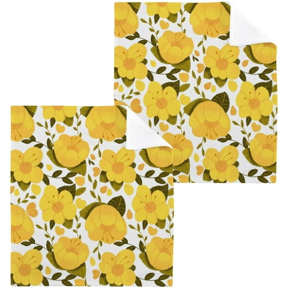 Yellow Flowers Washcloth 12x12in Set, 6 Pack Absorbent Cotton Towel Square Kitchen Dishes Towels, Soft Cleaning Face Hand Towel Fast Drying Wash cloth