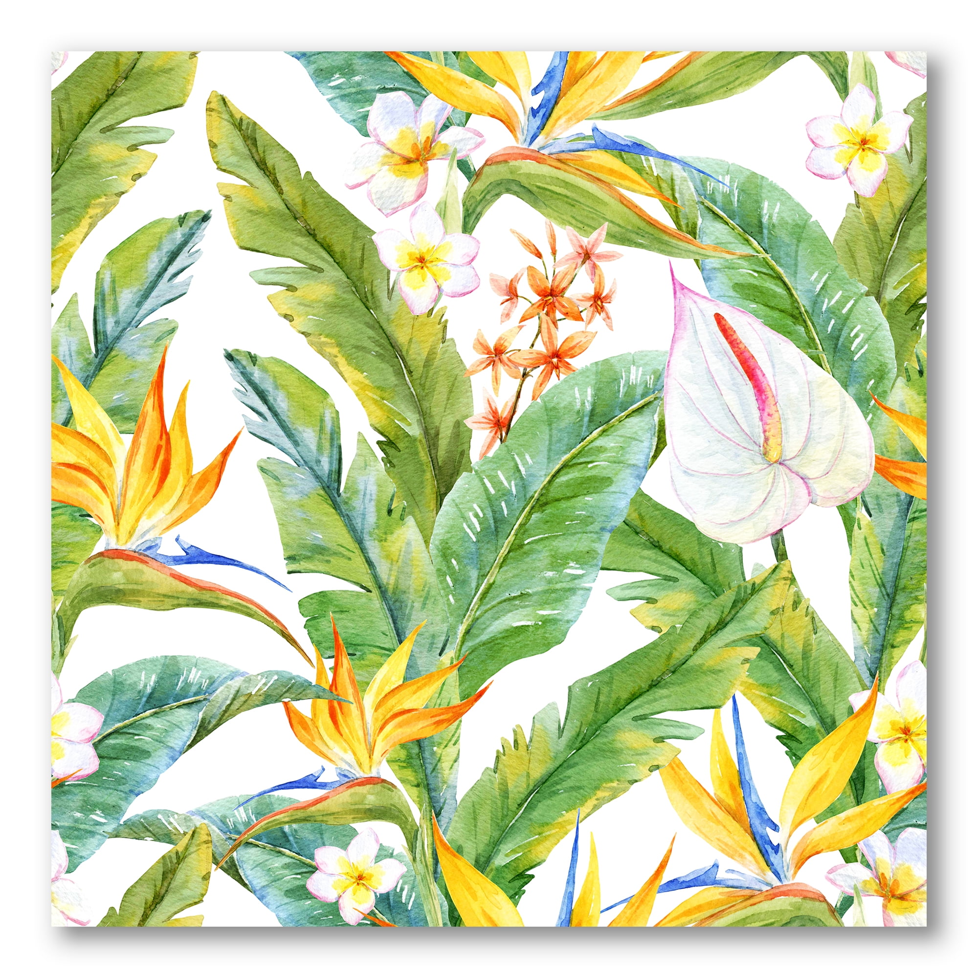 Yellow Flowers and Tropical Foliage II 30 in x 30 in Painting Canvas Art Print, by Designart