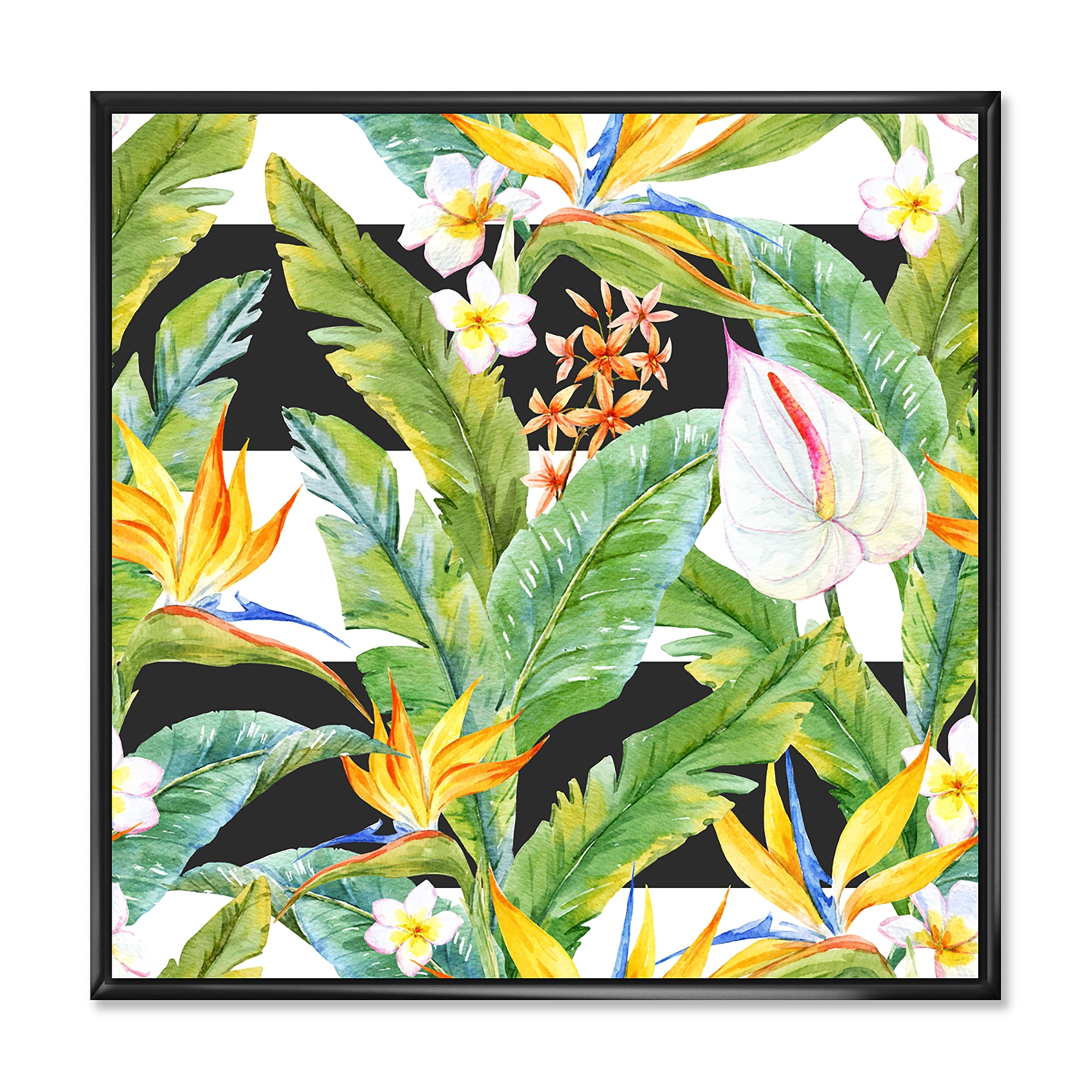 Yellow Flowers and Tropical Foliage IV 30 in x 30 in Framed Painting Canvas Art Print, by Designart