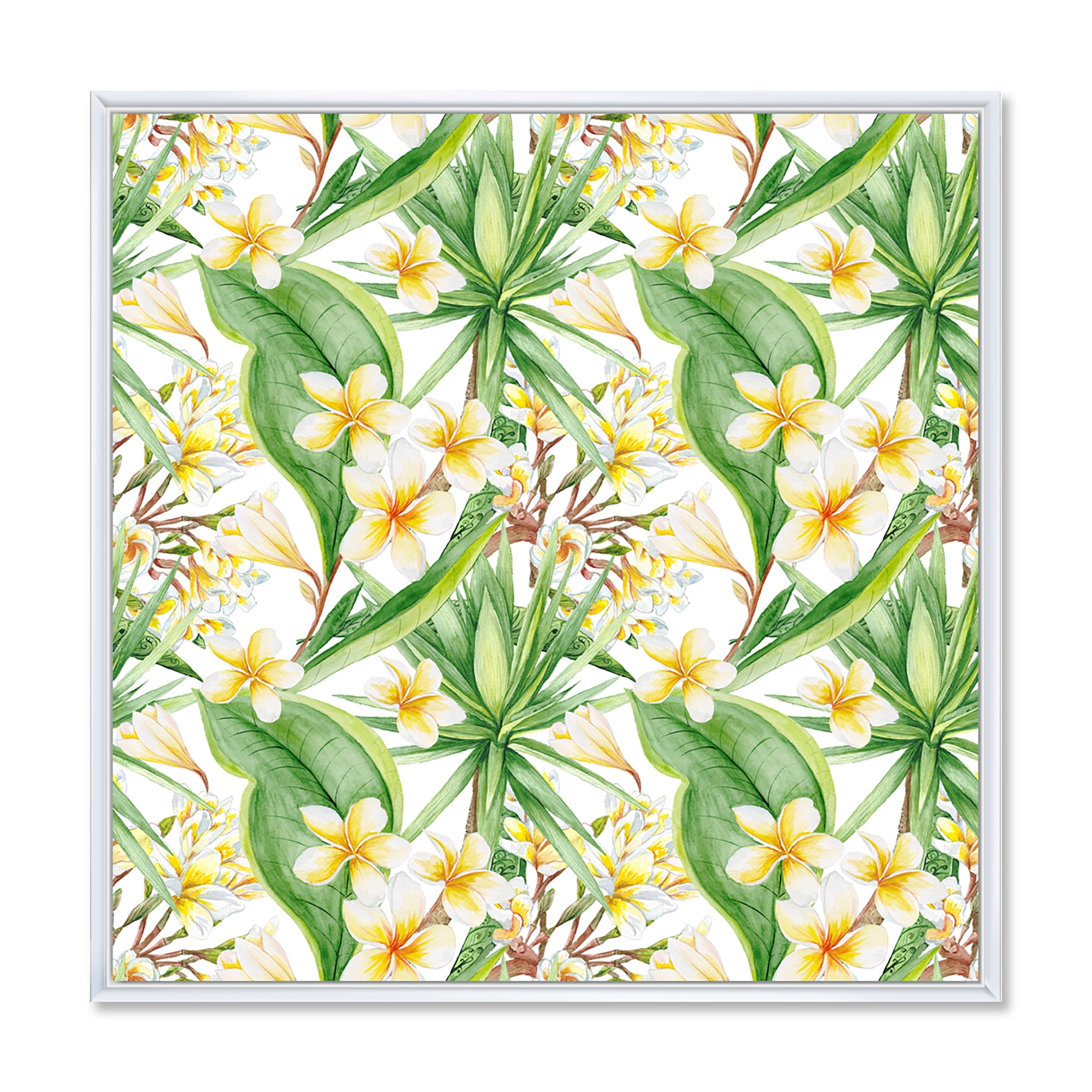 Yellow Flowers and Tropical Foliage IX 36 in x 36 in Framed Painting Canvas Art Print, by Designart