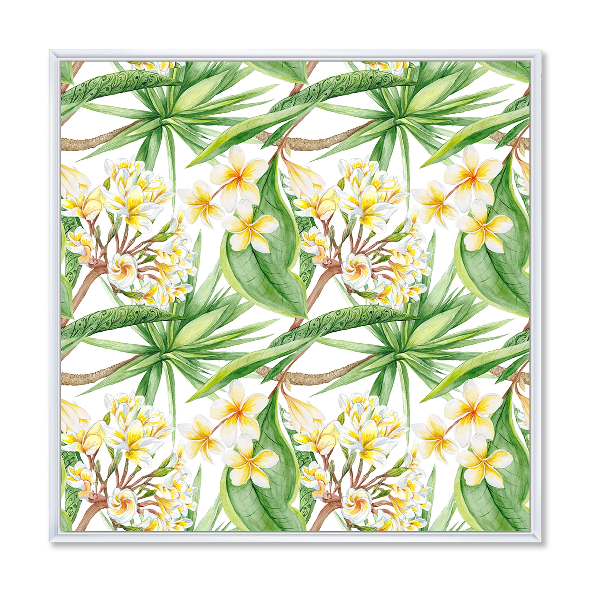 Yellow Flowers and Tropical Foliage VI 30 in x 30 in Framed Painting Canvas Art Print, by Designart