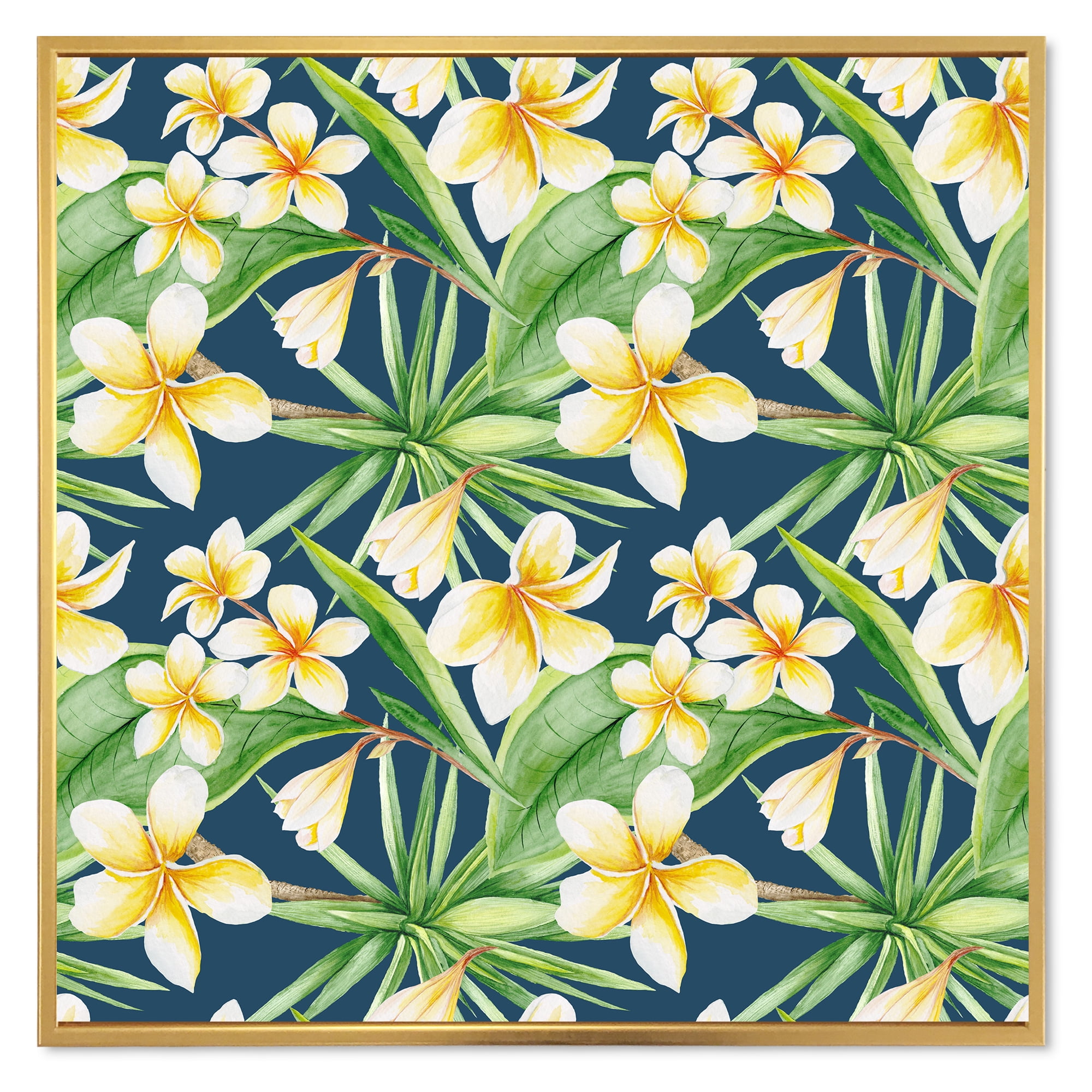 Yellow Flowers and Tropical Foliage VIII 16 in x 16 in Framed Painting Canvas Art Print, by Designart