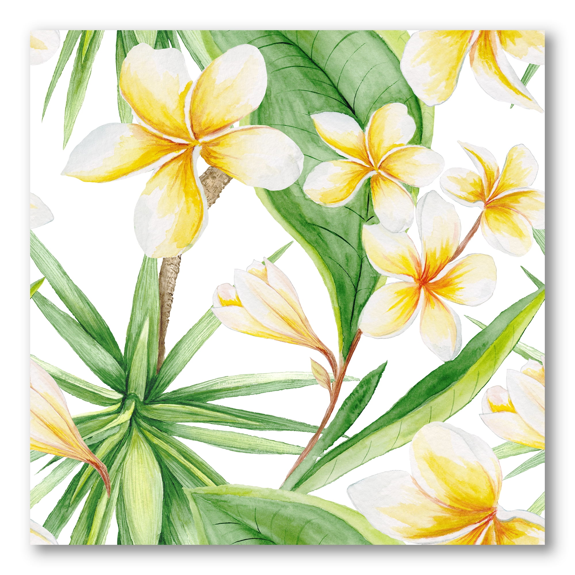 Yellow Flowers and Tropical Foliage X 30 in x 30 in Painting Canvas Art Print, by Designart