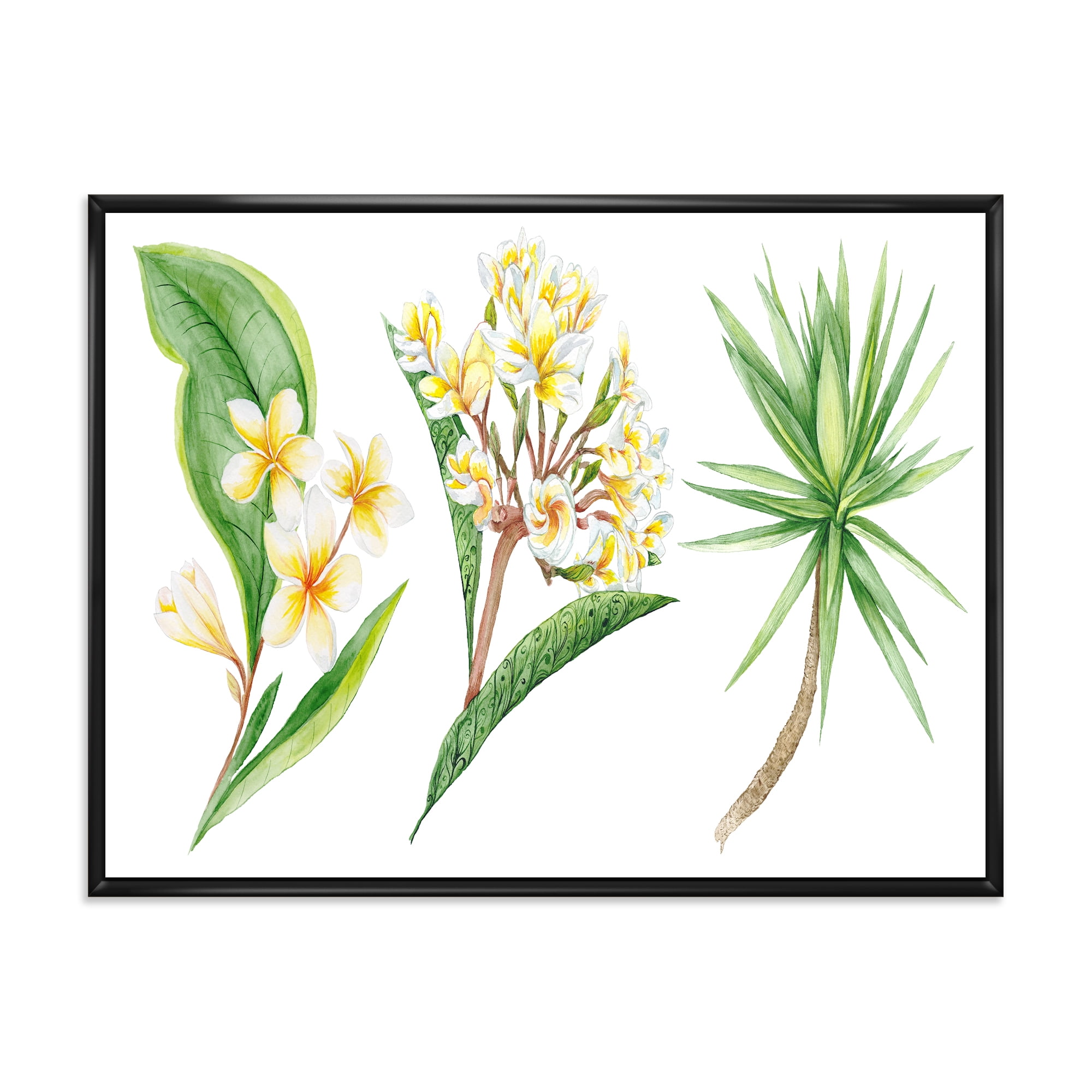 Yellow Flowers and Tropical Foliage XII 40 in x 30 in Framed Painting Canvas Art Print, by Designart