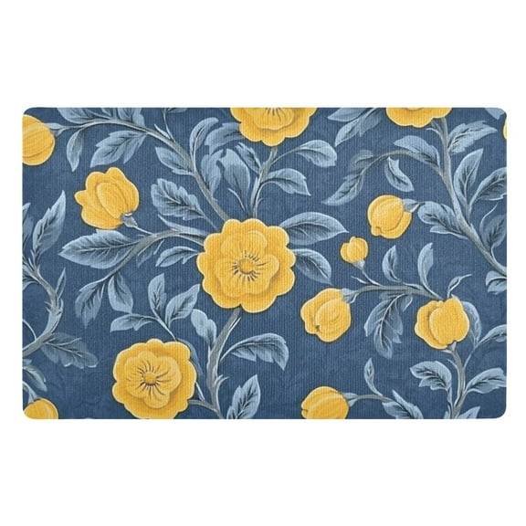 Yellow Flowers on Blue Floor Door Mat Outdoor Indoor for Home Entrance Welcome Mats 32"x20"