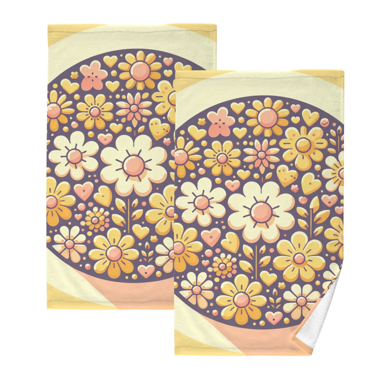Yellow Flowers on Yellow Hand Towels Cotton Bath Towels Large Face Towels Absorbent for Bathroom 2 Packs
