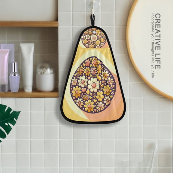 Yellow Flowers on Yellow Hanging Kitchen Towel Machine Washable Hand Towel Bathroom Absorbent Towel Quick Dry Dishcloth